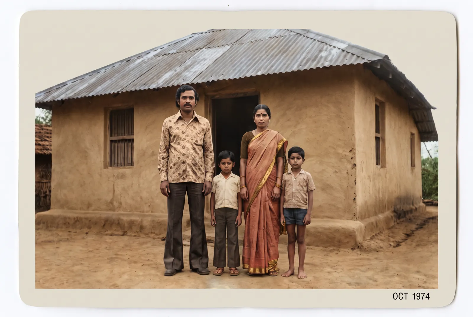 The same family photograph, restored in natural colour